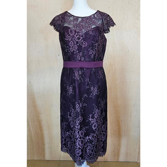 JASMINE Black Label Purple Floral Lace Sheath Dress Size 4 - Picture 1 of 15